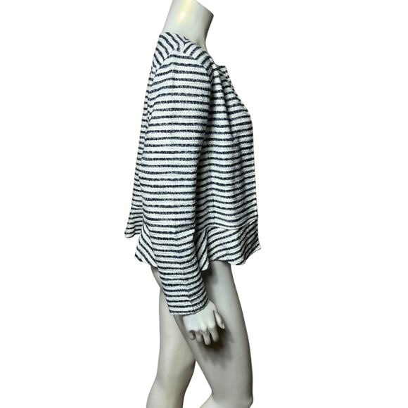 LOFT Outlet Striped Textured Blazer Cardigan Open Front Nautical Navy White LP - Picture 4 of 7